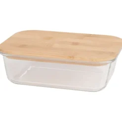 Excellent Houseware Glazen Vershoudschaal Met Bamboe Deksel